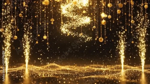 Golden glowing particles fall over a dark luxury background scene