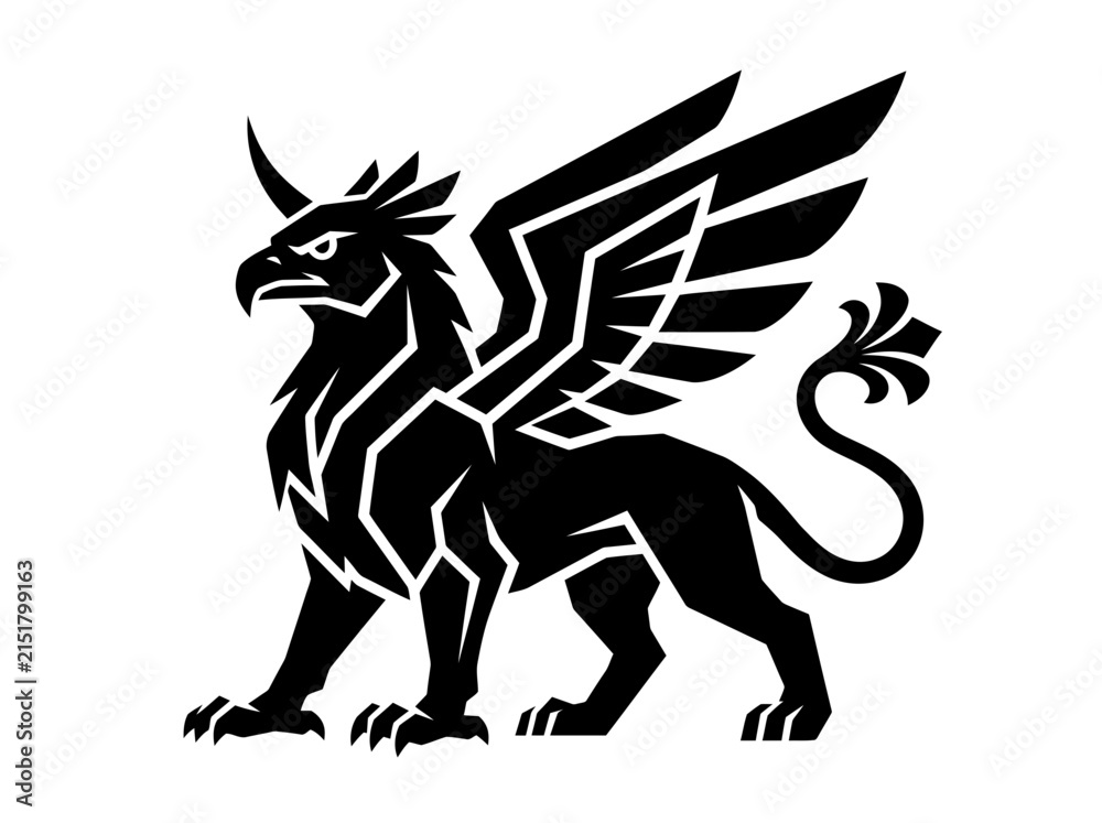 Fototapeta premium Mythical Griffin Creature Silhouette Isolated