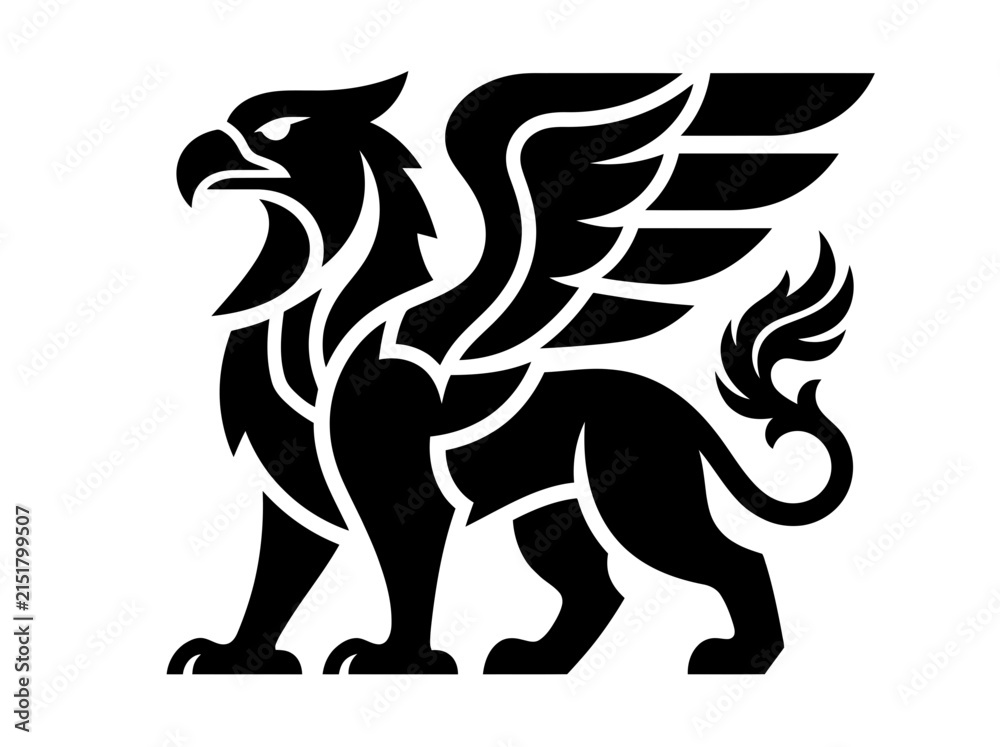 Fototapeta premium Mythical Griffin Creature Silhouette, Heraldic Symbol, Isolated