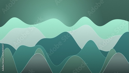 Konstfotografi Abstract landscape with overlapping wavy layers in shades of teal, mint green, a