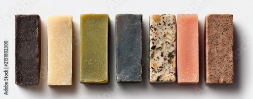 Bar soaps in various colors and textures