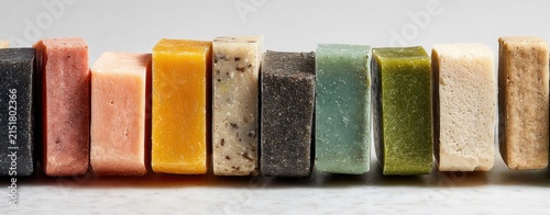 Colorful square soaps in a row