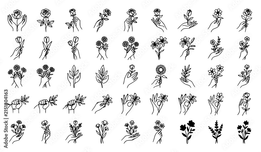 Obraz premium Abstract One Line Human Figure Face and Floral Minimalist Vector Art Set