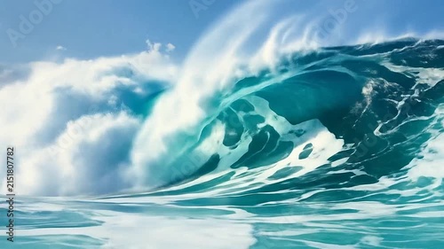 A massive blue ocean wave crashing with powerful white sea foam