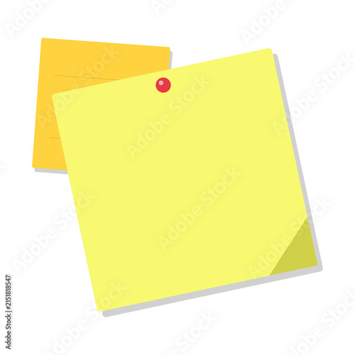Two sticky notes attached with a red pin isolated on transparent background