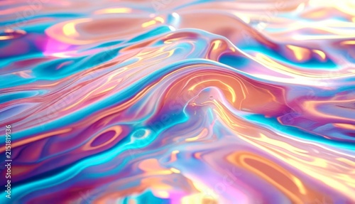 Smooth, liquid surface glows with iridescent waves