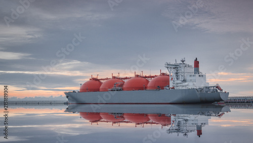 LNG TANKER - Ship at dawn moored to the gas terminal