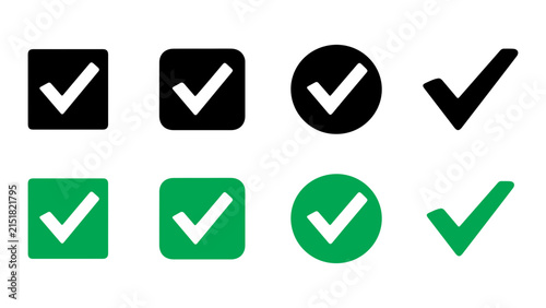 Check mark vector icon set with checkbox symbols for approval, selection, confirmation, and website.