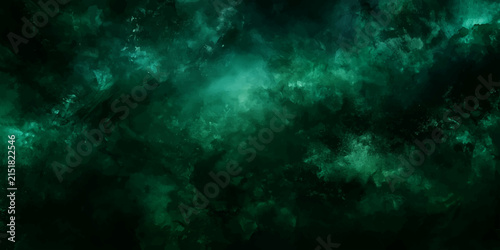 Foto Ethereal, swirling emerald nebula clouds form a celestial canvas of cosmic wonde