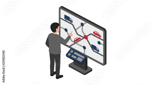 Logistics operator tracking fleet vehicles on a digital dashboard screen
