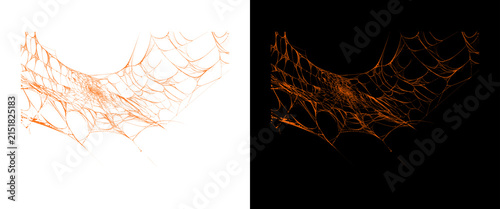 Orange spiderweb overlay set on white and black backgrounds, spooky Halloween cobweb design elements for graphic design