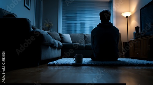 Person Sitting in Dark Room Looking out Window / 暗い部屋の窓の外を見つめながら座る人