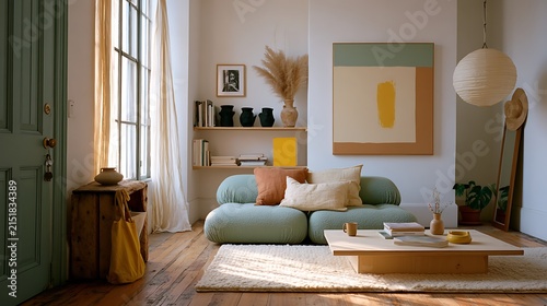 Minimalist Modern Living Room with Stylish Art / スタイリッシュなアートが飾られたミニマルなモダンリビングルーム