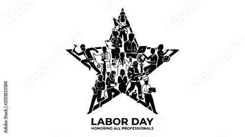 Labor Day Celebration Graphic with Diverse Professional Silhouettes