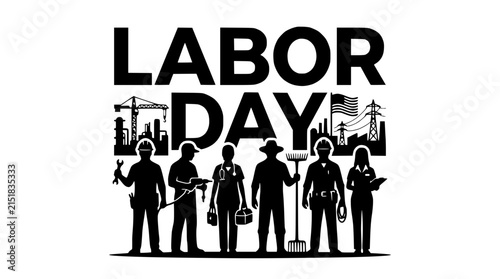 Labor Day Celebration Silhouettes with Diverse Professional Workers