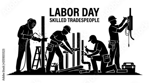 Labor Day Silhouette Graphic of Skilled Tradespeople Working