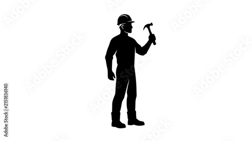 Silhouette of a Construction Worker Holding a Hammer