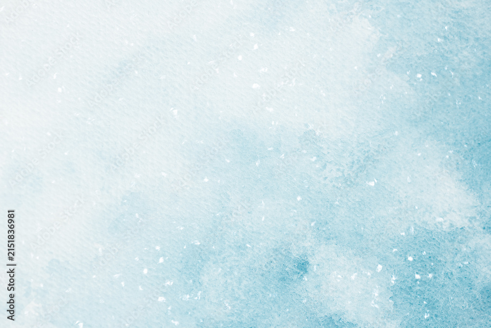 Fototapeta premium A blue watercolor background with falling snow for designing winter holiday web banners