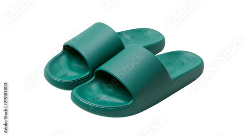 Картината върху платно Pair of green slide sandals with textured soles