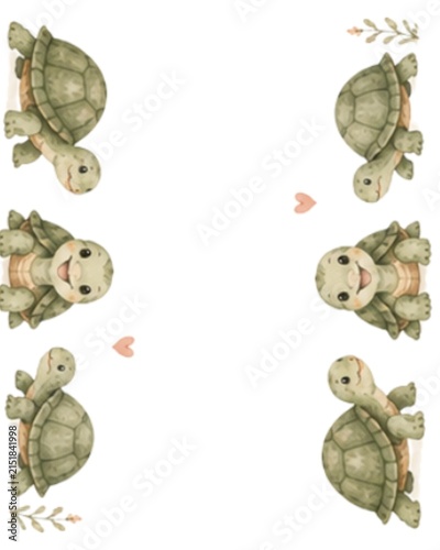 Cute Watercolor Turtles Collection, Hand Drawn Small Animal Illustrations