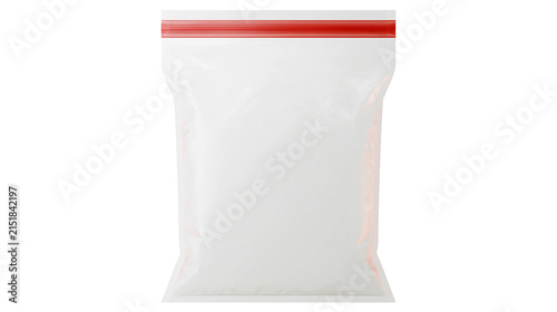 Fotografía Clear plastic resealable zipper bag with red closure strip