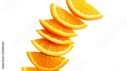 Фотография Stack of fresh orange slices with juicy pulp and white pith