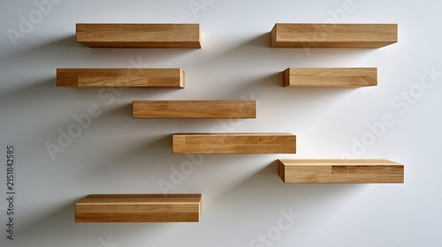 Minimalist Floating Wooden Shelves on Wall / 壁に設置されたミニマルな木製フローティングシェルフ