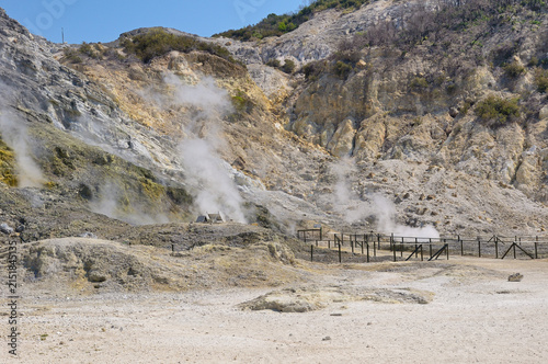 Konstfotografi Solfatara volcano crater releasing steam from fumaroles in Phlegraean Fields, Po