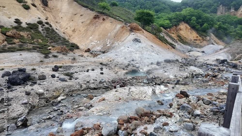 北海道・登別温泉の地獄谷｜火山活動による荒々しい岩肌と湯けむりの絶景