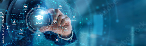 A modern educator handhold EdTech solutions. Specialist using online tools tracking student performance metrics and classroom engagement charts on monitors. Next generation teaching ecosystems.