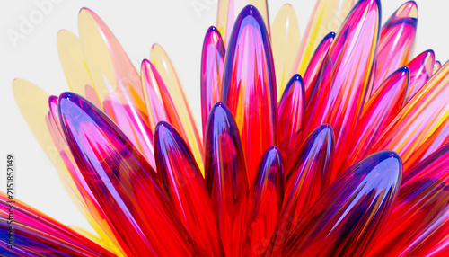 Close-up of colorful glass sculpture with red blue and yellow petals