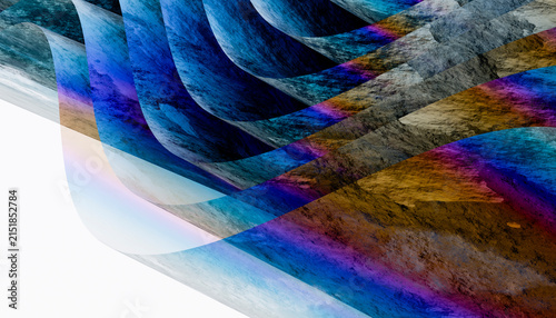 Abstract layered curved shapes with colorful textured surfaces