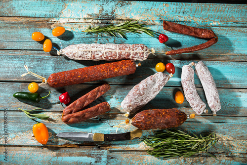 Various sorts of salami and hard smoked sausages