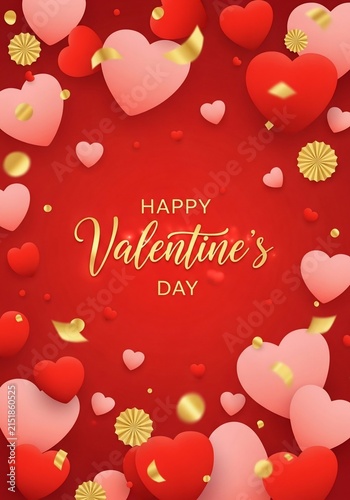 Heartfelt Valentine's Day Wishes: A Romantic Red & Pink Dreamscape with Golden Sparkles