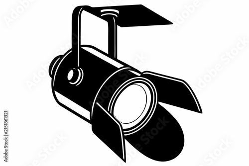 Professional stage spotlight vector illustration featuring bold black and white lines isolated on a clean white studio background for design