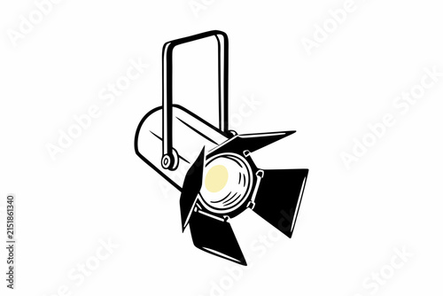 Professional stage spotlight vector illustration featuring bold black outlines and a soft yellow center light for theater or studio productions