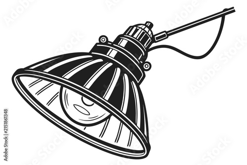Industrial style hanging lamp vector illustration featuring bold black outlines and a retro aesthetic design for modern creative interior projects