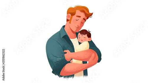 Happy Father Carrying Smiling Child in Warm Winter Clothing Illustration Isolated on Transparent Background