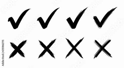 Brushstroke Checkmarks & Crosses: A Stark Hand-Drawn Contrast of Yes & No