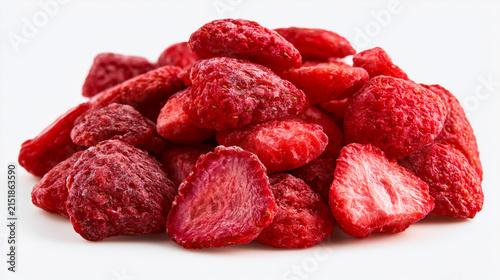 Freeze dried strawberries isolated on white background