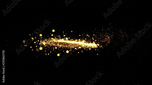 A glowing cluster of golden particles floats on black background