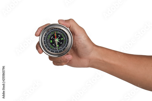 Obraz na płótnie Hand Holding Compass Isolated on White Background
