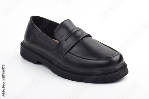 Fotografía Black Leather Loafers Shoes Isolated on White Background