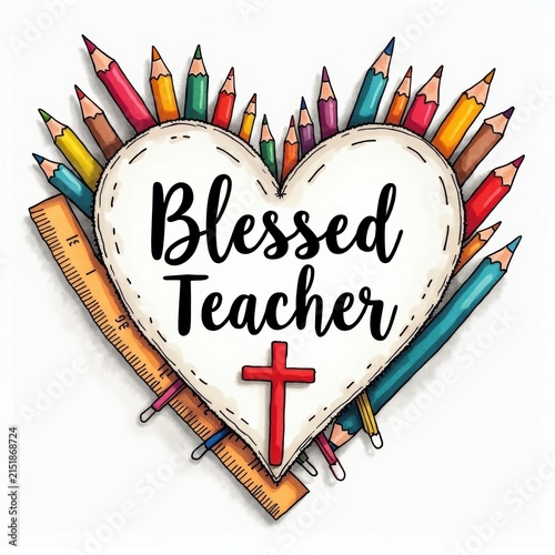 Heart Shaped Design with Colorful Pencils and Cross for Teacher Appreciation