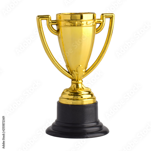Cuadro en lienzo Golden Trophy Cup with Black Base Isolated on White Background