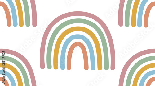 Boho Style Seamless Pattern with Minimalist Pastel Rainbows