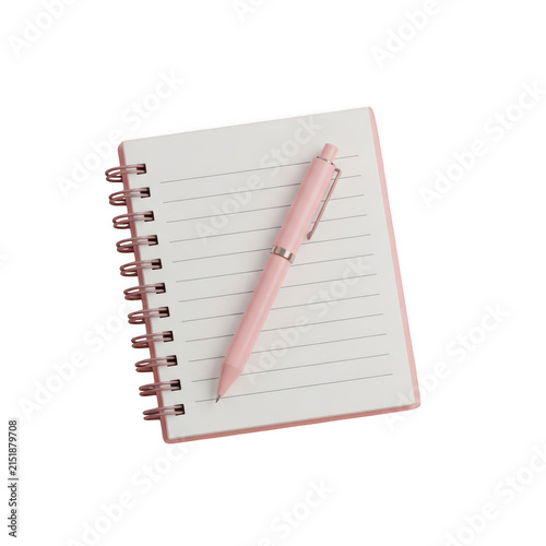 Small dotted spiral notebook with a light pink pen on a white background isolated on transparent background