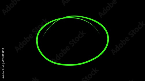 Hand-drawing oval frame circle animation black background, circle highlights with transparent background, Animated green circle drawn, marker pen style, Motion graphics, 4k quality animation video.