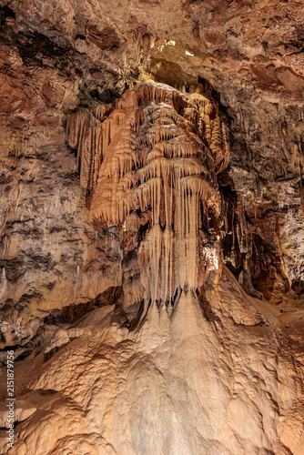 Stalactites and stalagmites inside the Valporquero Cave, Vegacervera, León, Spain.