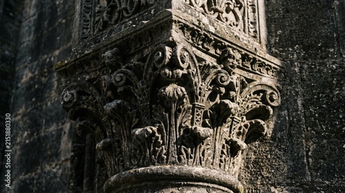 Ornate Gothic Stone Column Capital Detail.